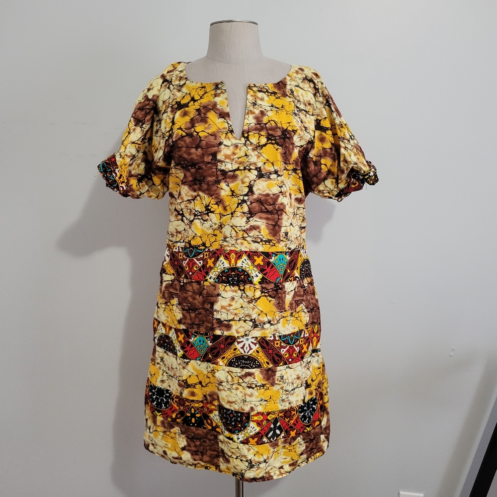 Ankara Print Mini Dress with Ruffled Sleeves
